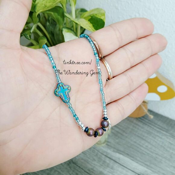 Dainty Plated Hematite Beaded Necklace, Minimalist Gemstone Jewelry, 16" - Picture 6 of 6